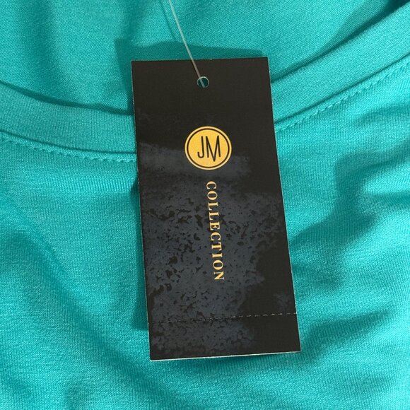 JM Collection Womens Large Turquoise Rayon Spandex Short Sleeve Scoop Neck - Picture 4 of 6